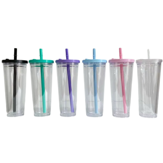 24oz Acrylic Cup with colored lid & straw