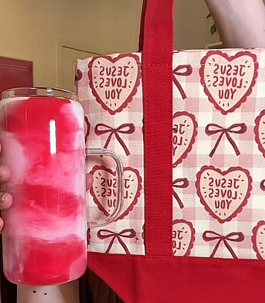 Raffle glass cup w/handle & tote bag!!